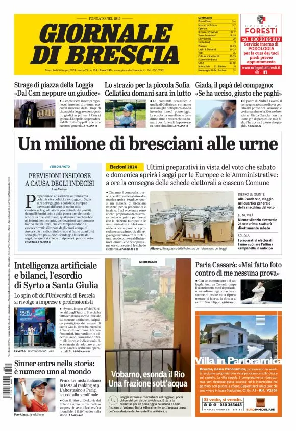 Prima-pagina-giornale di brescia-oggi-edizione-del-2024-06-05